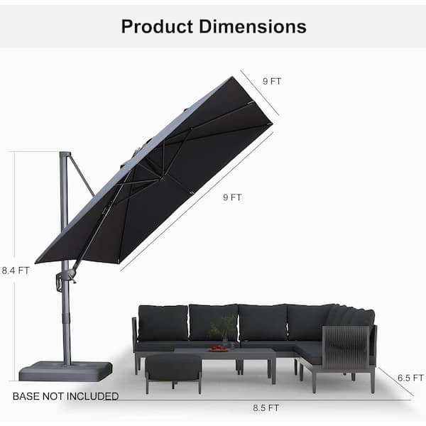 9 ft. Square Outdoor Patio Cantilever Umbrella Aluminum Offset 360° Rotation Umbrella in Dark Gray