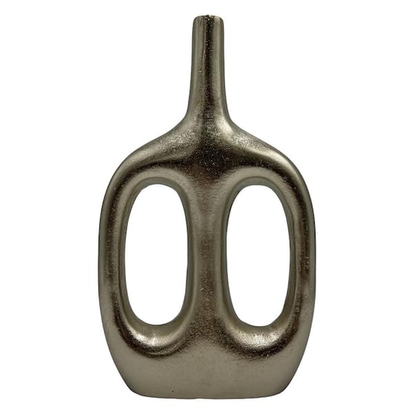 castellousa 15 in. Double Loop Abstract Aluminum Vase in Nickel
