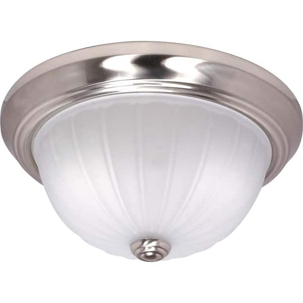 Glomar 3-Light Brushed Nickel Flush Mount with Frosted Melon Glass