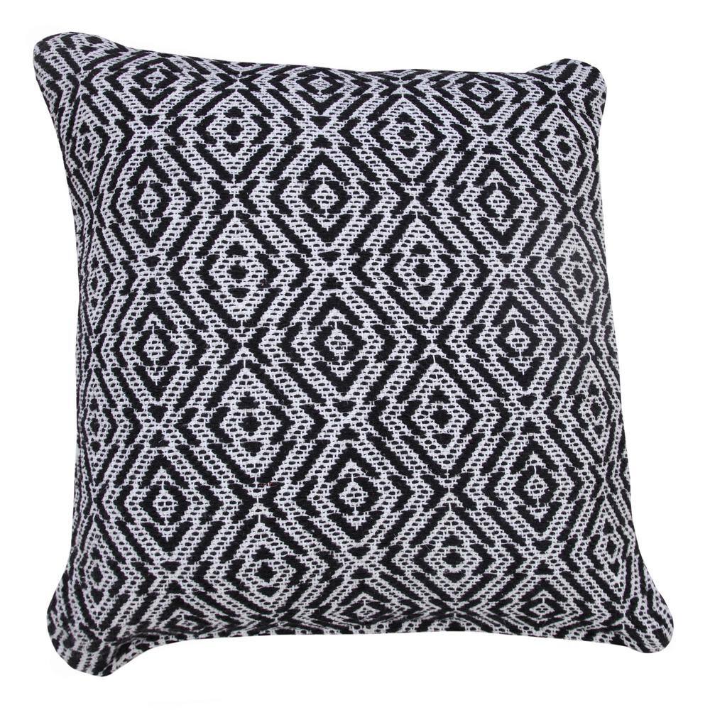 Black and White Diamond Cotton 20" Square Throw Pillow Set