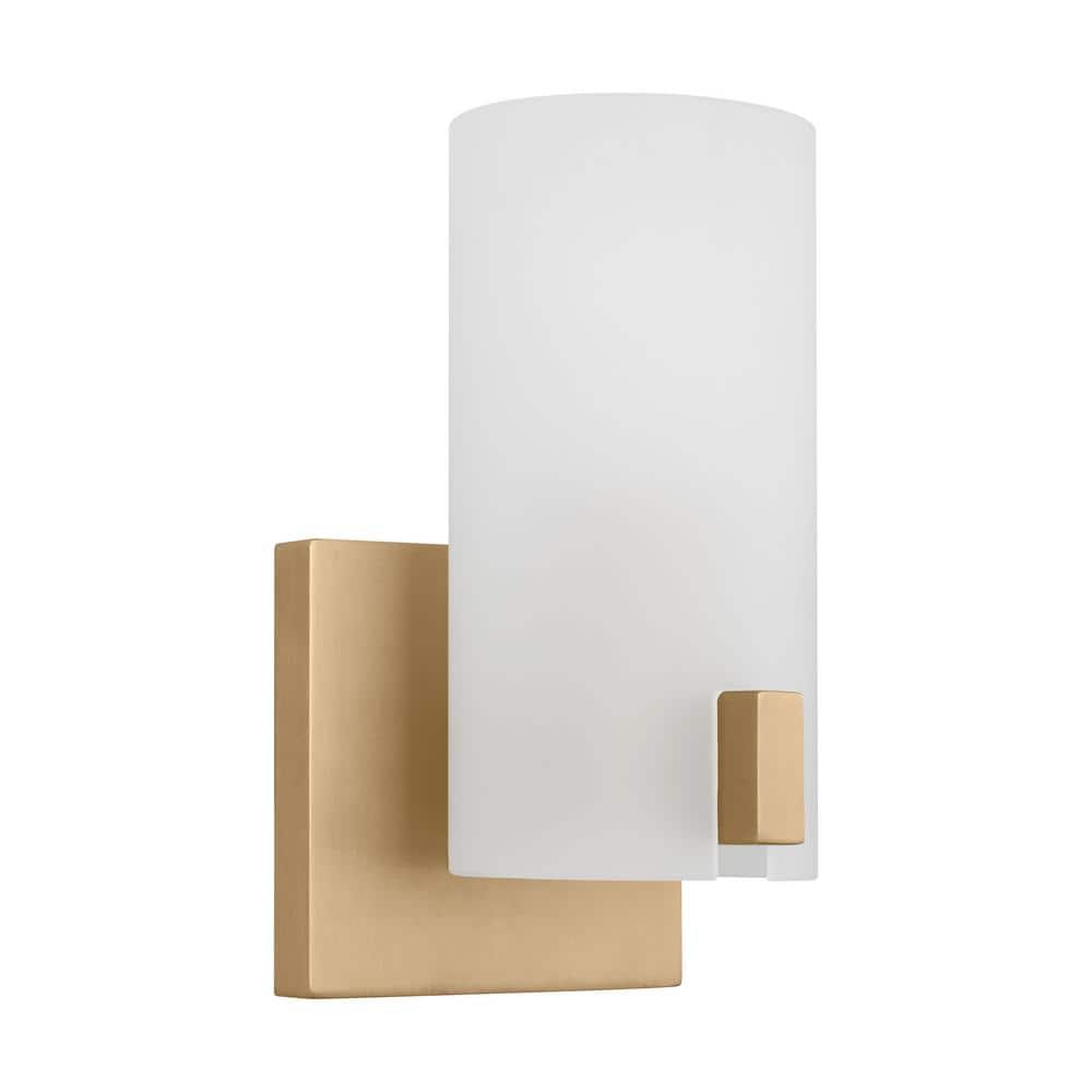Satin Brass and Etched Glass Small Wall Sconce