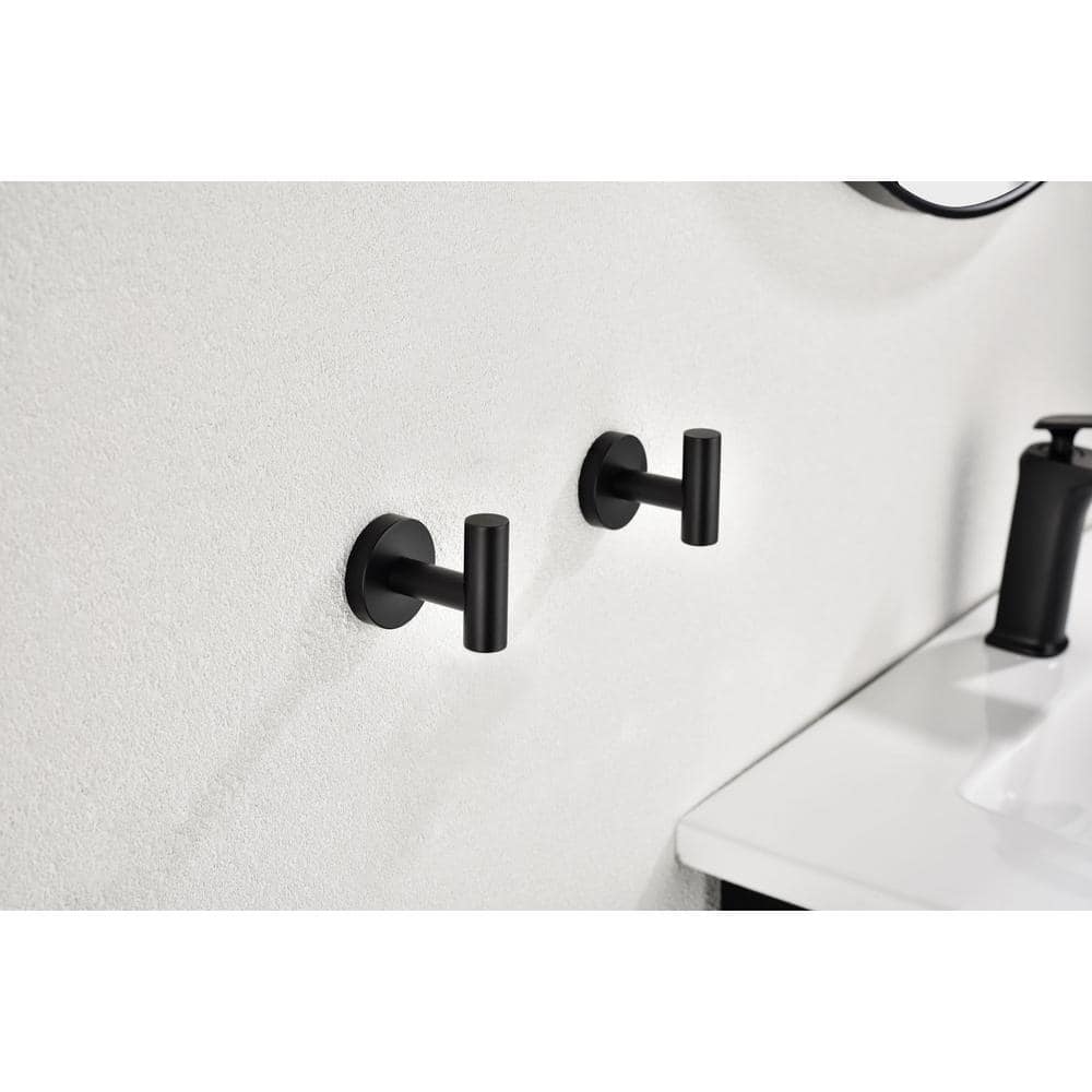 Matte Black Stainless Steel Wall-Mounted Towel Hooks, 6-Pack