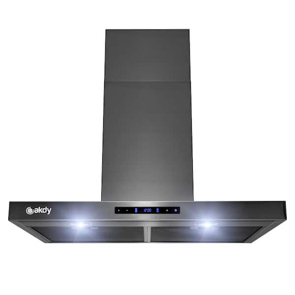 AKDY 30 in. 343 CFM Convertible T-Shape Wall Mount Black Stainless Steel Kitchen Range Hood with Touch Panel