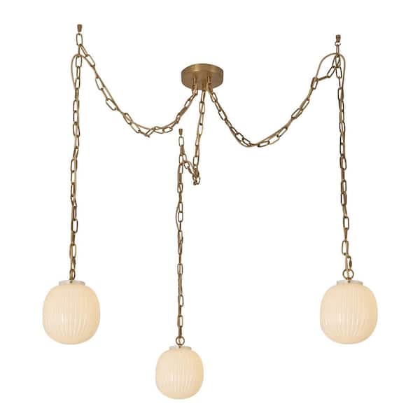 Cherise 3-Light 7-in Glass 60-Watt Brushed Gold/Glossy Ribbed Opal Glass Chandelier Light