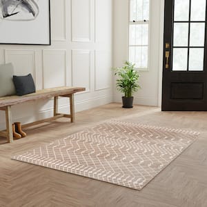 Astra Machine Washable Taupe 4 ft. x 6 ft. Moroccan Transitional Area Rug