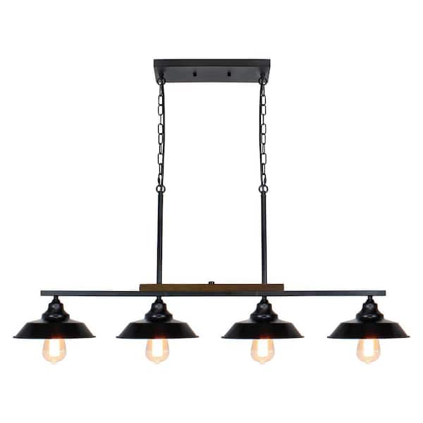44 in. Black Kitchen Island Light, Farmhouse 4 Lights Metal Pendant Light