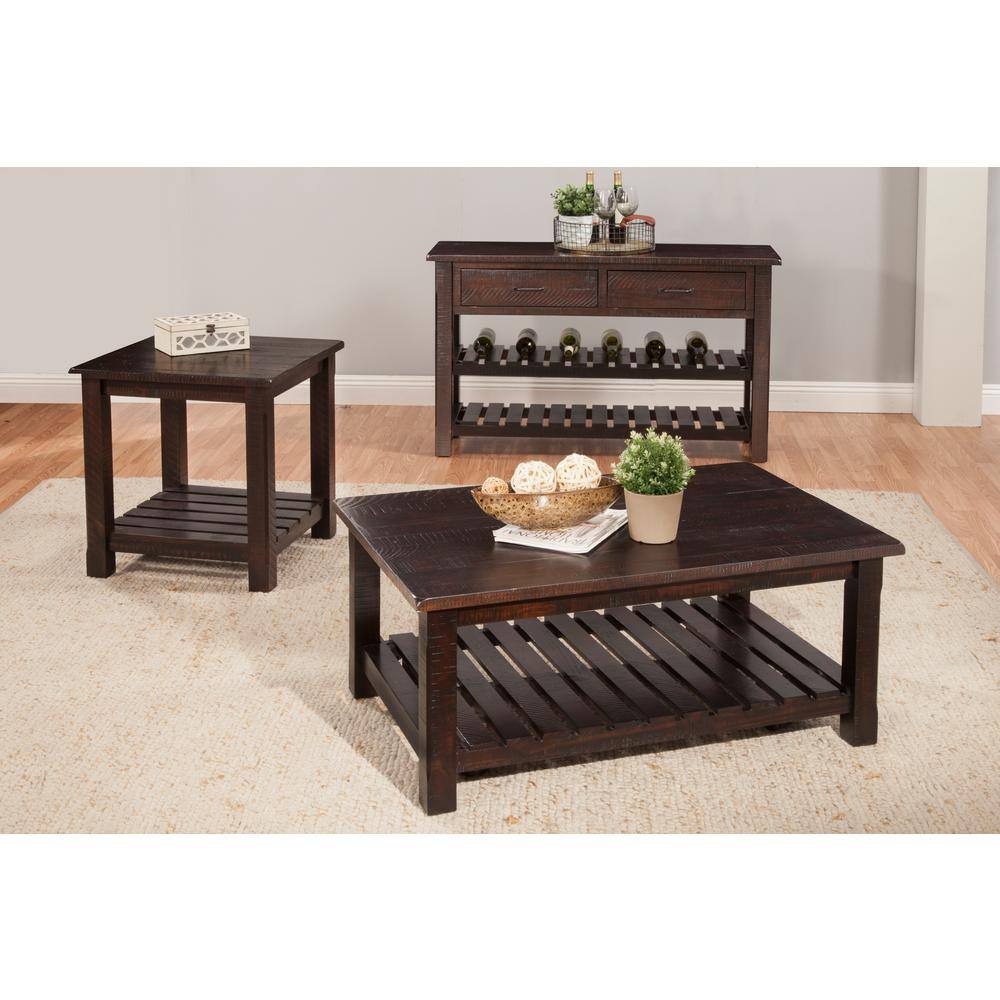 Espresso Hillsboro Rustic Pine Wood Coffee Table with Storage