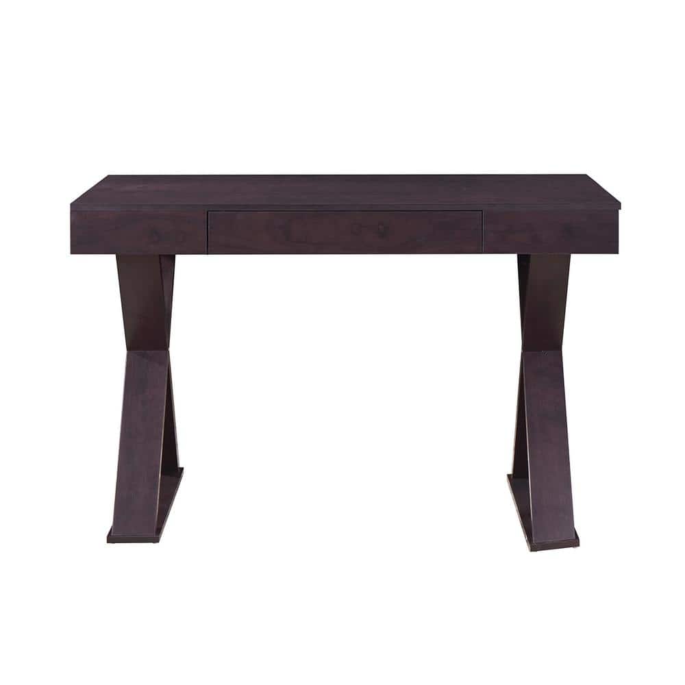 Espresso Wood Executive Writing Desk with Drawer and X-Base