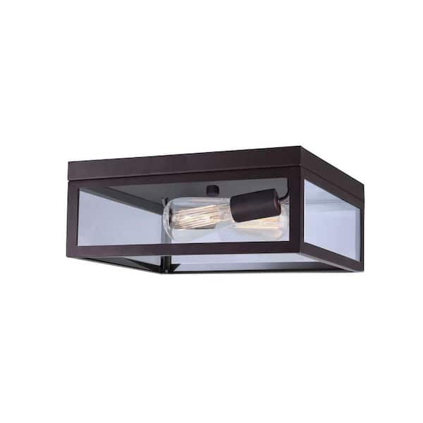 CANARM Rae 2-Light Oil Rubbed Bronze Flush Mount with Clear Glass