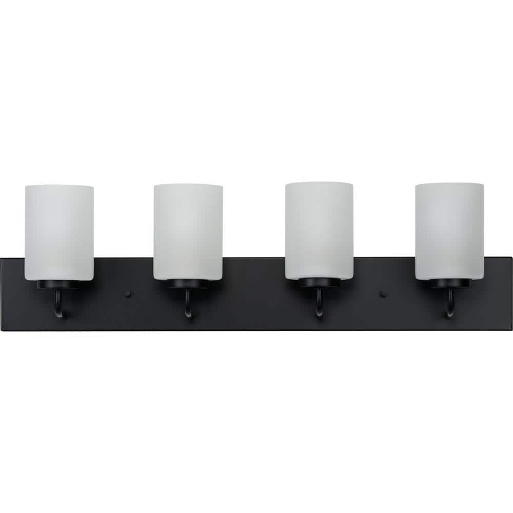 Elegant Matte Black 4-Light Vanity with Etched Glass Shades