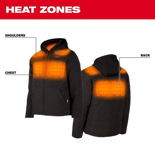 Men's Medium M12 12V Lithium-Ion Cordless AXIS Black Heated Quilted Hooded Jacket Kit with One 3.0Ah Battery & Charger