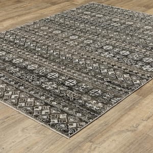 Channing Black/Gray Doormat 3 ft. x 5 ft. Tribal Geometric Stripe Polyester Fringe Edge Indoor Area Rug
