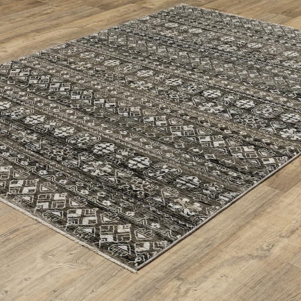 Channing Black/Gray 5 ft. x 8 ft. Tribal Geometric Stripe Polyester Fringe Edge Indoor Area Rug
