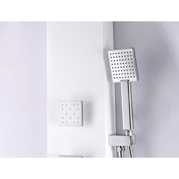 Anzzi Delta Series 56 In 3 Jetted Full Body Shower Panel System With Heavy Rain Shower And Spray Wand In White Sp Az054 The Home Depot