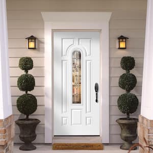Providence Center Arch Primed Steel Prehung Front Door with No Brickmold