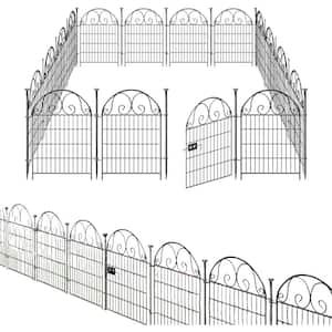 40 in. Metal Garden Fence Animal Barrier with Gate Borders for Dogs, Flower Bed and Yards-(12-Pack)