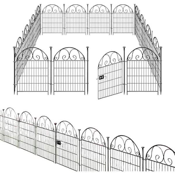 40 in. Metal Garden Fence Animal Barrier with Gate Borders for Dogs, Flower Bed and Yards-(12-Pack)