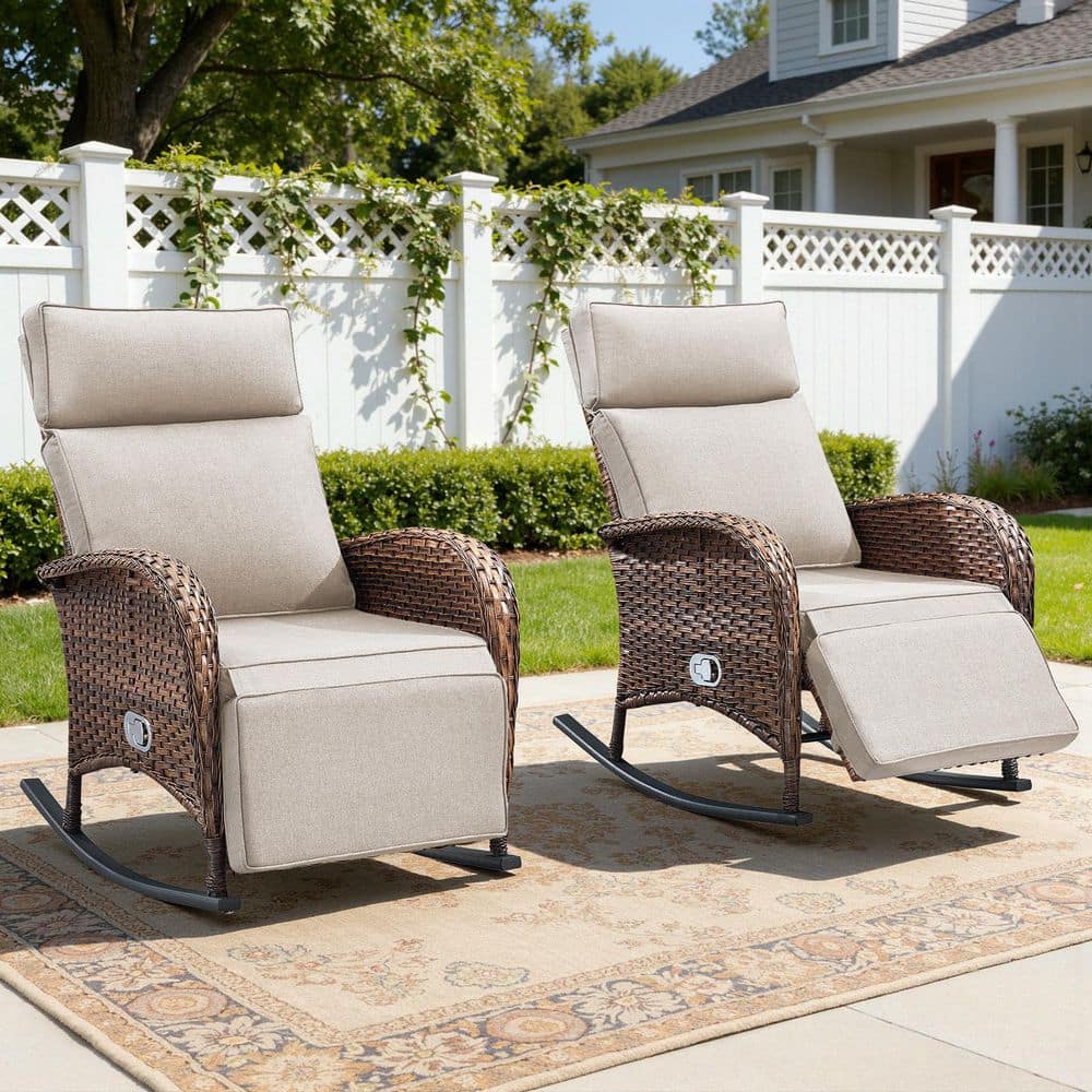 AFFort Wicker Patio Pneumatic Pump Gravity Adjustment Outdoor Rocking Chair with Beige Cushions (2-Pack) price history on PriceWatchPro
