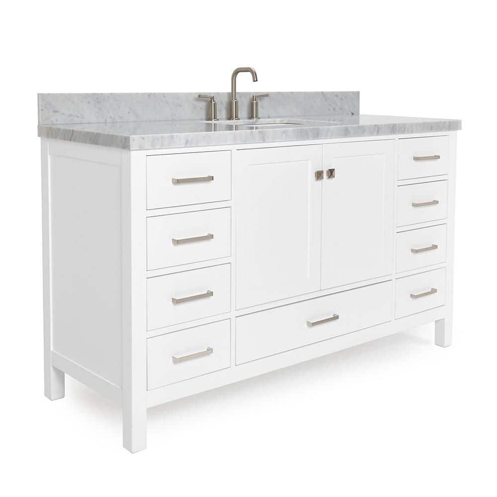 Cambridge 61" White Marble Top Single Vanity with Storage
