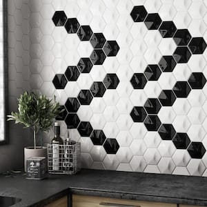 Hedron Hexagon 4 in. x 5 in. Glossy Black Ceramic Wall Tile (3.87 sq. ft./Case)