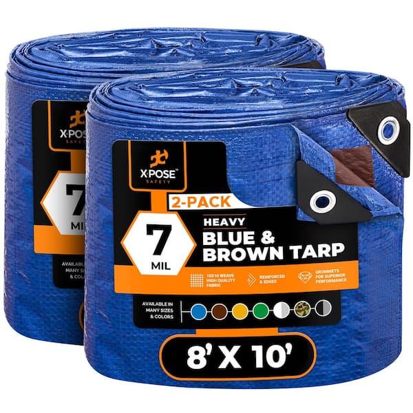 7 Mil 8 ft. W x 10 ft. L Blue and Brown Heavy Poly Tarp - 2-Pack