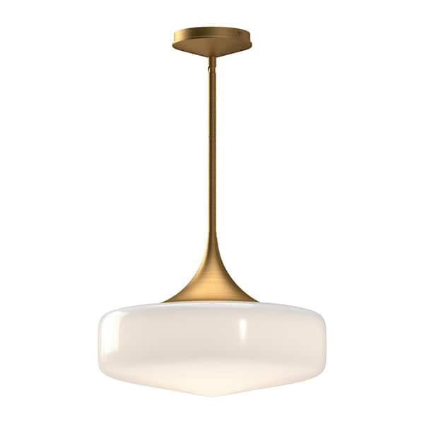 ALORA MOOD Lincoln 14 in. 1 Light 60-Watt Aged Gold/Glossy Opal Glass Pendant Light