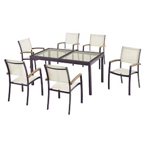 Baymont 7-Piece Aluminum Patio Outdoor Patio Dining Set with Smoked Glass Table Top and Sling Dining Chairs
