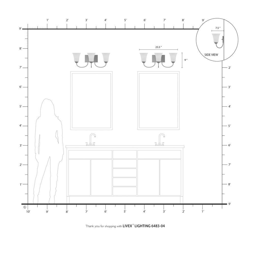 Elegant Ridgedale Black 3-Light Vanity with Satin Opal White Glass