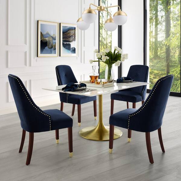 Cora Navy Gold Velvet Metal Tip, Dining Room Chairs With Gold Legs