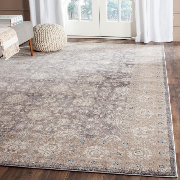 Sofia 11 ft. x 15 ft. Light Gray/Beige Floral Border Area Rug