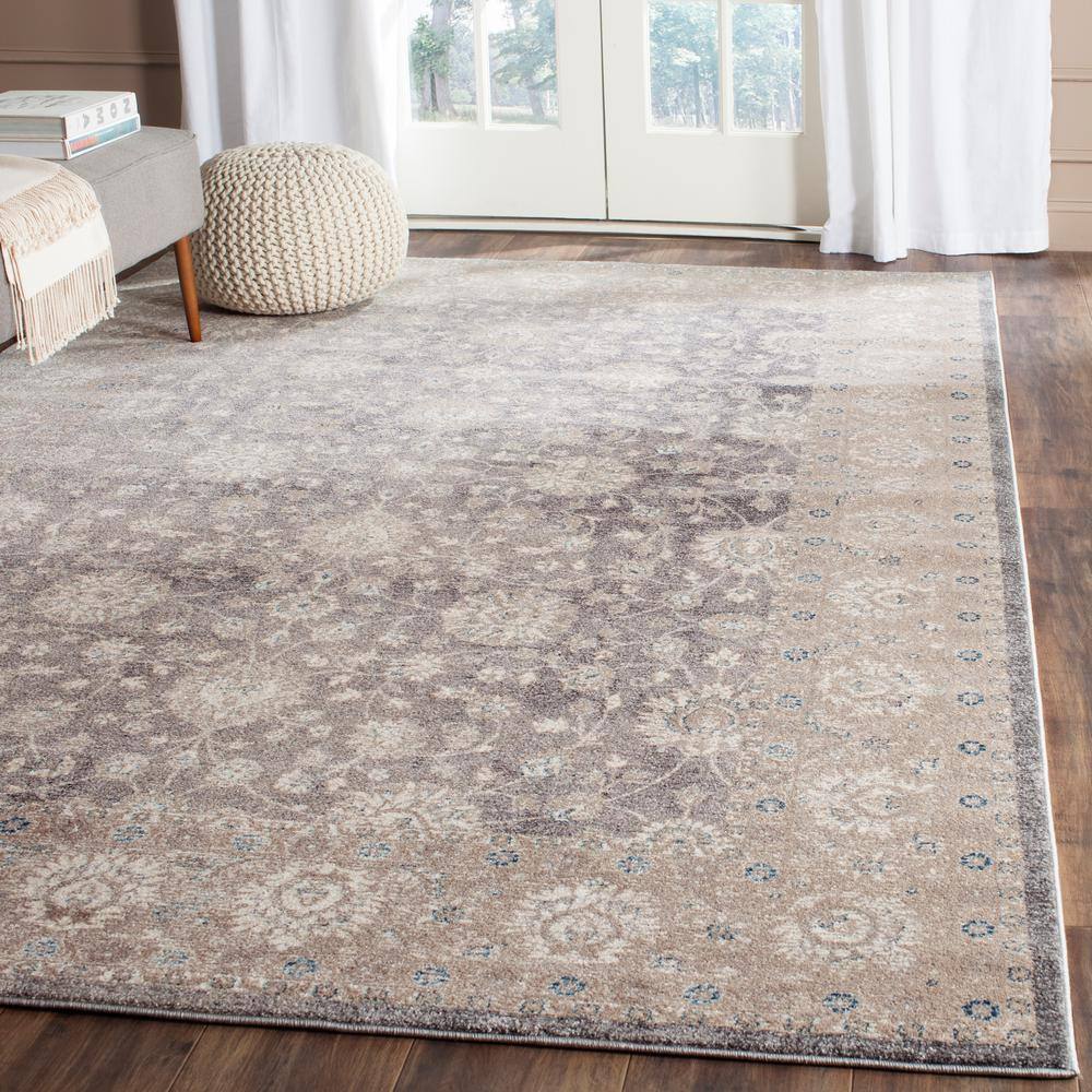 Gray Floral Motif Synthetic Rectangular Area Rug