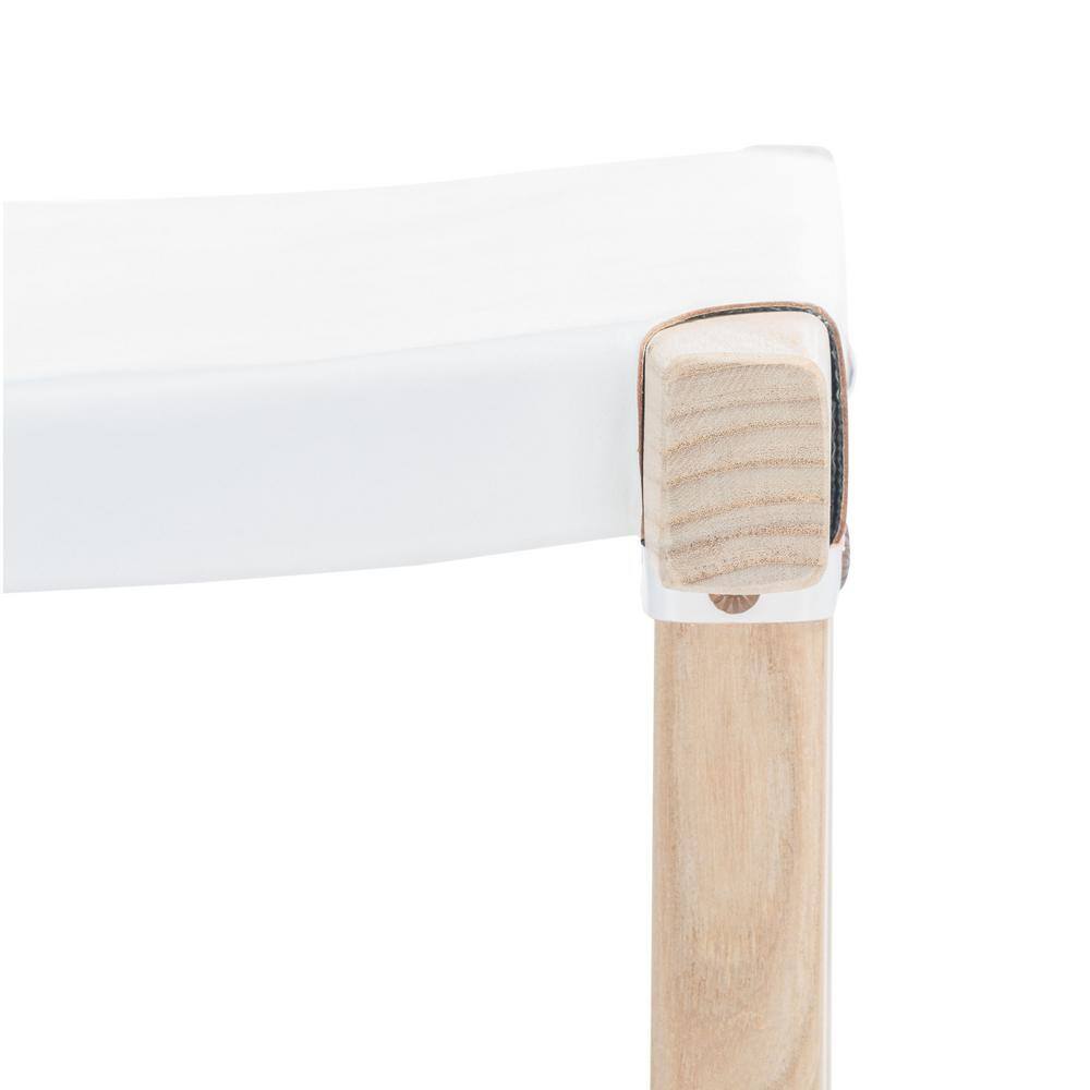 Sawhorse-Inspired White Leather and Natural Wood Counter Stool