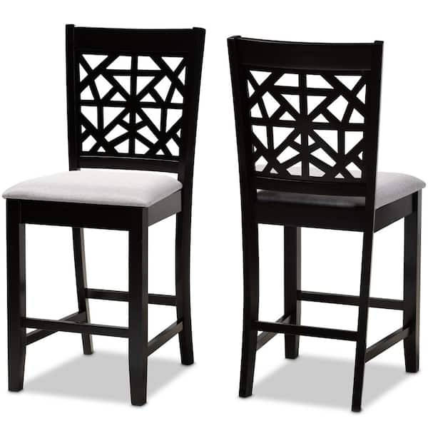 Baxton Studio Devon 25 in. Grey and Espresso Brown Pub Chair (Set of 2)