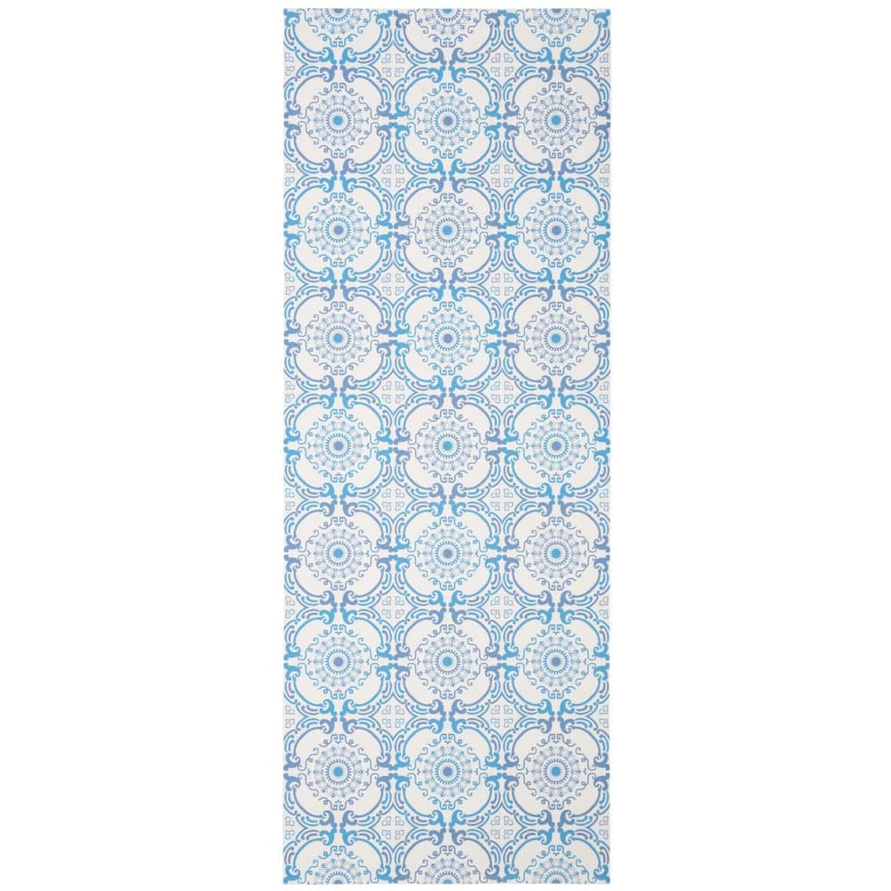 Vinyl Floor 3 ft. x 7 ft. Blue/Ivory Geometric Floral Runner Rug price history on PriceWatchPro