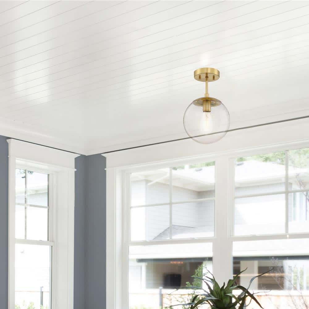 Satin Gold Glass Globe Ceiling Light Fixture