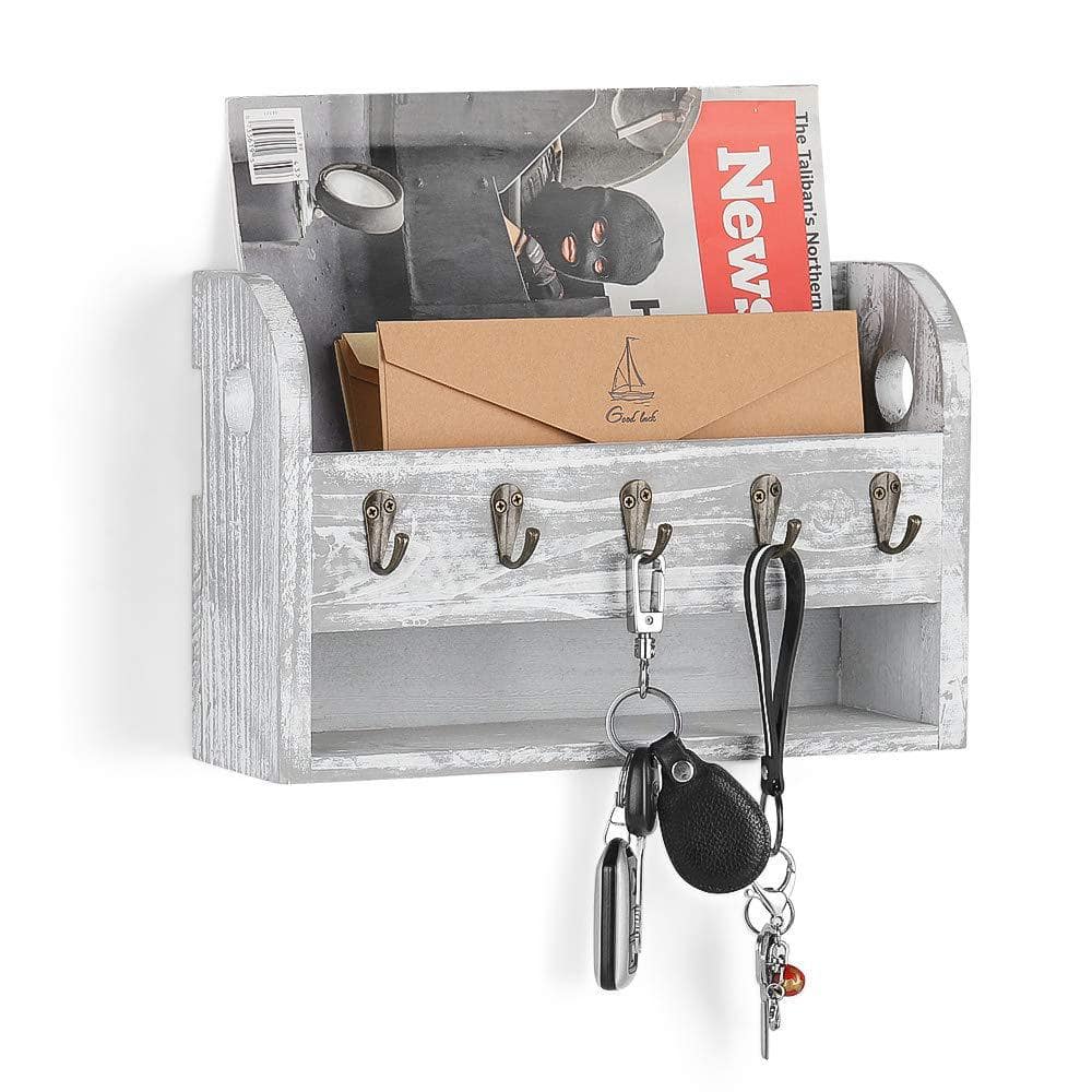 Keys Hanger Hook White Key Holder Mail Rack Wall Mount Organizer Letter Storage 