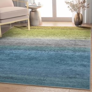 Blue Green 5 ft. 3 in. x 7 ft. 3 in. Abstract Sunset Vintage Boho Gradient Flat-Weave Area Rug