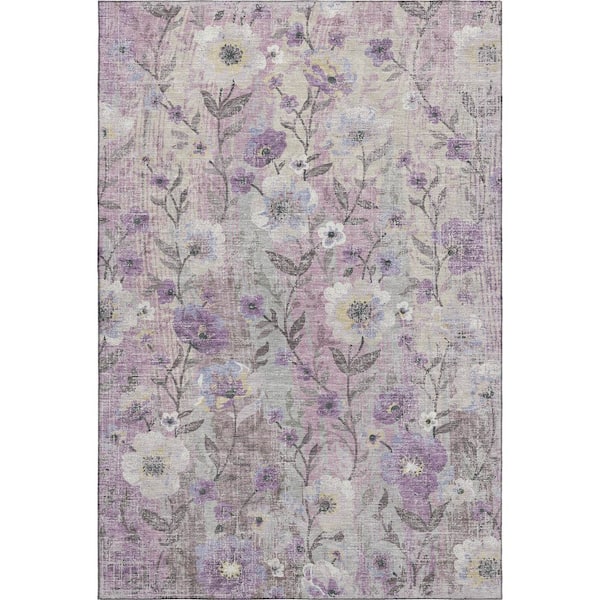 Mayfield Premium Machine Washable Abstract AMF2403 Lilac 10 ft. x 14 ft. Area Rug