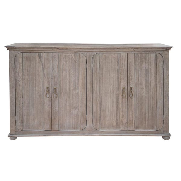 Benjara White Brown Wood Top 71.75 in. Sideboard with 4-Doors and Drop Handles