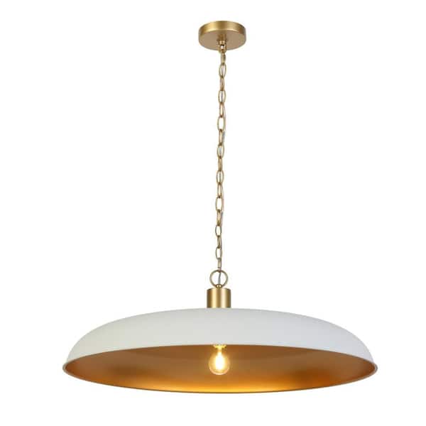 Modern Farmhouse 33.5 in. W 1-Light Gold Pendant Lamp, Round Pendant Light for Kitchen Island with White Dome Shade