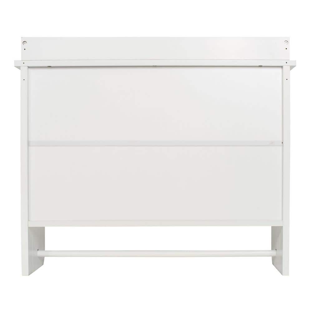 Elevated White Wooden Floating Wall Shelf with Towel Bar