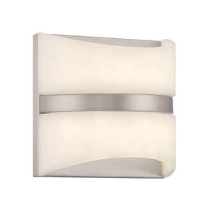 Velaux 1-Light Brushed Nickel LED Wall Sconce with White Faux Alabaster Shade