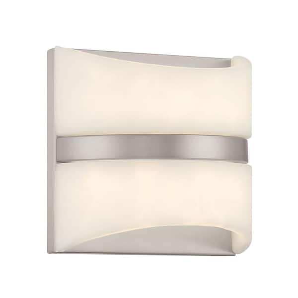 Minka Lavery Velaux 1-Light Brushed Nickel LED Wall Sconce with White Faux Alabaster Shade