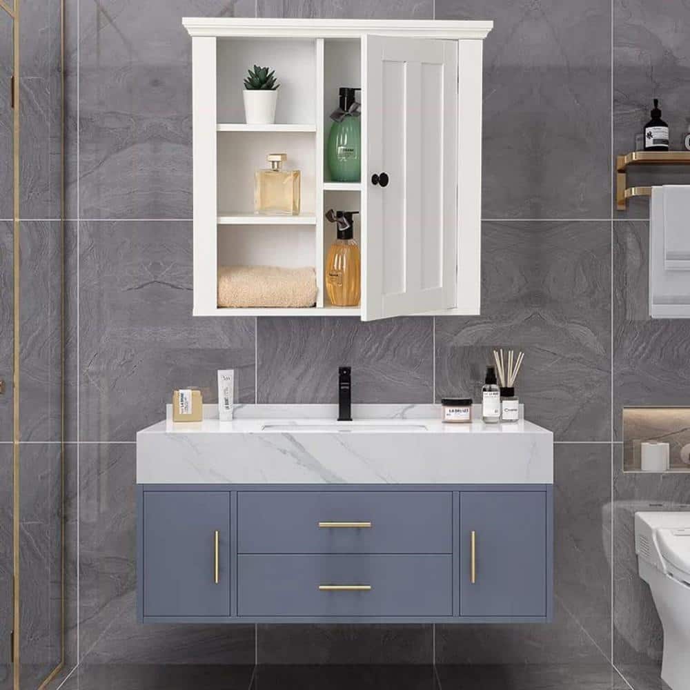 White MDF Bathroom Wall Cabinet with Adjustable Shelves