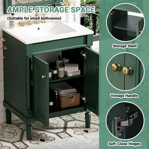 24 in. Single Sink Green Bath Vanity with White Ceramic Top (Self Assembly Needed)