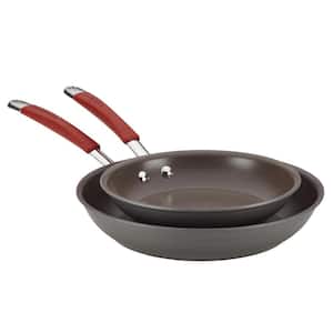 Cucina 2-Piece Hard-Anodized Aluminum Nonstick Skillet Set in Cranberry Red and Gray