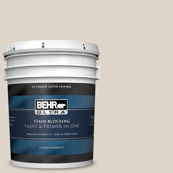 BEHR ULTRA 5 gal. #UL170-14 Canvas Tan Satin Enamel Exterior Paint and Primer in One