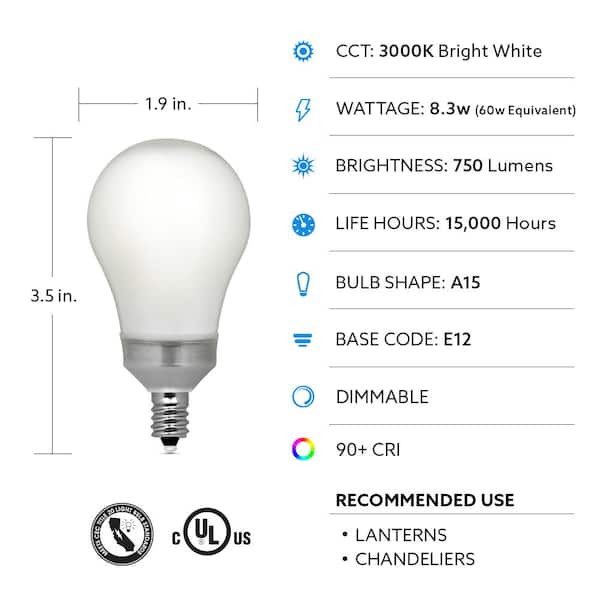 Feit Electric 60w Equivalent A15 Candelabra Dimmable Cec White Glass Led Ceiling Fan Light Bulb In Bright 3000k 2 Pack Bpa1560c 930ca - What Size Light Bulbs For Ceiling Fans
