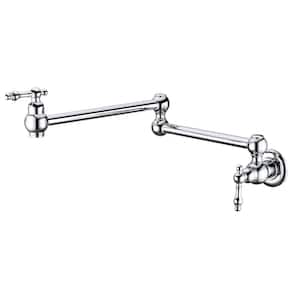 Wall Mounted Pot Filler with Double Joint Swing Arms Single Hole 2 Handle Brass Folding Kitchen Taps in Polished Chrome