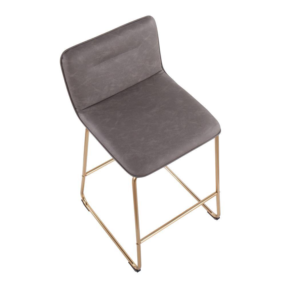 Gold Metal and Gray Faux Leather Counter Stools, Set of 2
